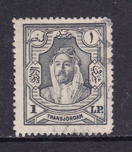 Jordan Scott 184, 1930 perf 14 1 Pound ibn Hussein, VF Used. Scott $120