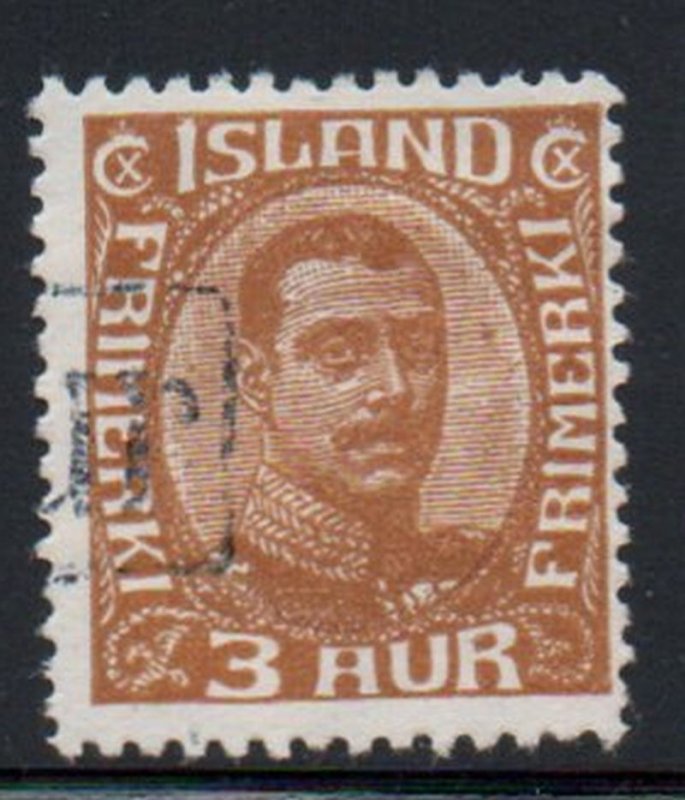 Iceland Sc 109 1920 3 aur Christian X bistre brown stamp used revenue cancel