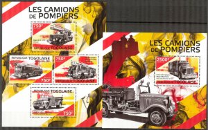 Togo 2014 Fire Trucks (2) sheet + S/S MNH
