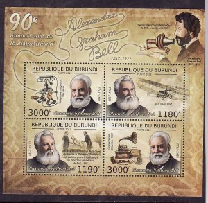 Burundi-Sc#1157- id9-unused NH sheet-Alexander Graham Bell-Telephone-2012-