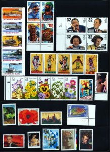 US 1996 Comm Year Set, w/MOUNTS - 93 stamps incl. 3 sheets Mint NH, see scans 