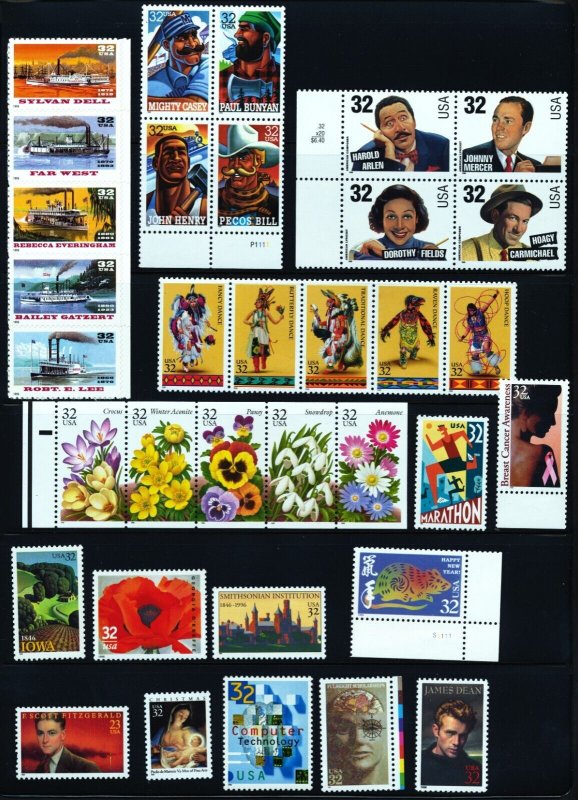 US 1996 Comm Year Set, w/MOUNTS - 93 stamps incl. 3 sheets Mint NH, see scans 