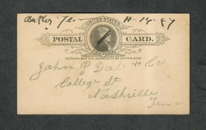 Tennessee Postal Stationery Cover Baker M/S DPO 3 11-14-1887