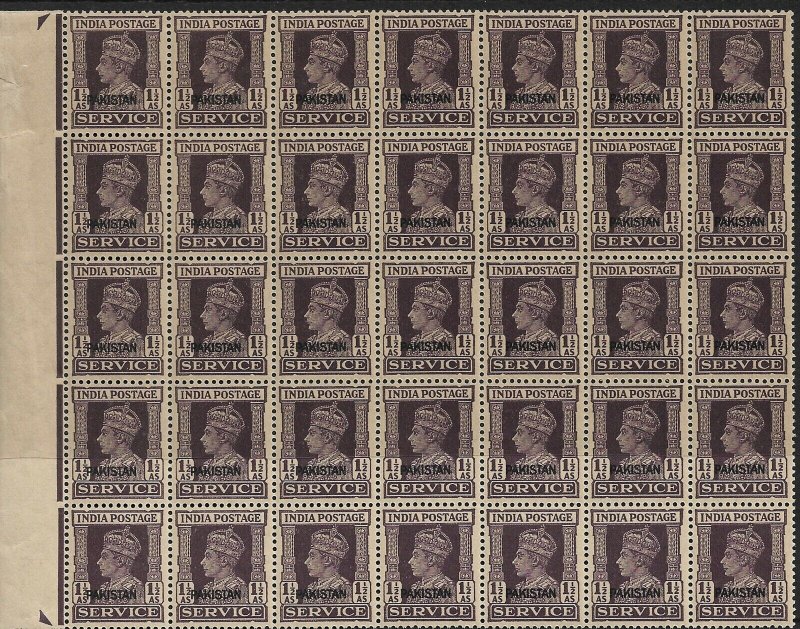 PAKISTAN 1947 KGVI OP 1&1/2 ANNAS 'SERVICE'  BLOCK OF 35 (MNH) HIGH C.V £