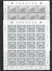 Faroe Island 43-4, 86-9 sheet stock MNH 8 cpl. sets vf, 2020 CV $356.00