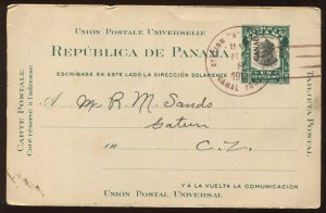 Canal Zone UX3 Card with Station A, Cristobal MAY 8 1911 Purple Cancel LV9037