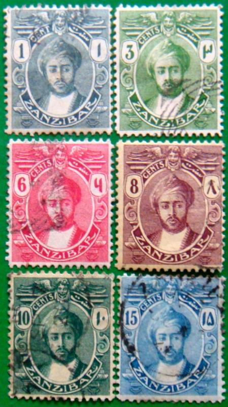 ZANZIBAR 1914 Sultan Khalifa bin Harub Set of 6 Used Scott 141-146 CV$12