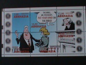 ​RUSSIA-ABKHAZIA-1999-BILL CLITON & LEWINSKI CASE JUSTICE-MNH-SHEET-VF-CARTOON