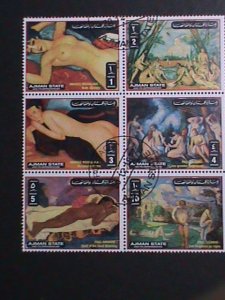 AJMAN-1972 COLORFUL FAMOUS NUDE ARTS PAINTING CTO BLOCK VERY FINE