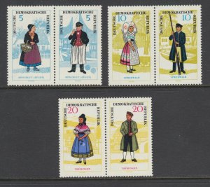 German Dem Rep Sc 740-746 MNH. 1964 Regional Costumes, se-tenant pairs, cplt set