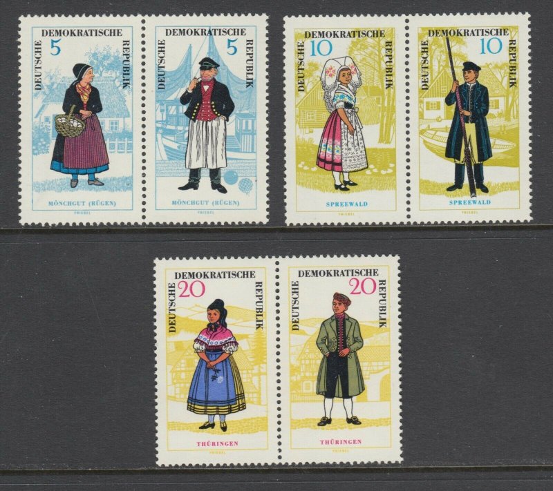 German Dem Rep Sc 740-746 MNH. 1964 Regional Costumes, se-tenant pairs, cplt set
