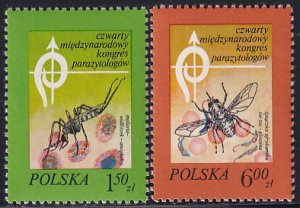 Poland 1978 Sc 2274-5 Anopheles Mosquito Tsetse Fly Blood Cells Insect Stamp MNH