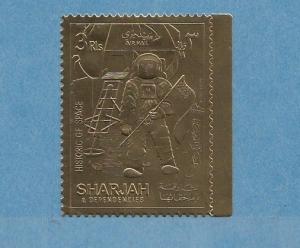 Sharjah, Mi cat. 707 A. Astronaut with Flag, Gold Foil issue. ^