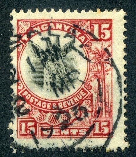 TANGANYIKA; 1923 early Giraffe type issue 15c. fine used value
