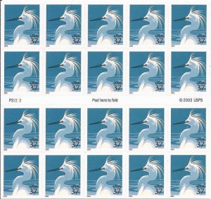 US Stamp 2004 Snowy Egret - Booklet Pane of 20 Stamps - Scott #3830a