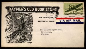 US  1945 Scott C26 on Advertising Cover Raymer's Old Book Store Seattle Wash.