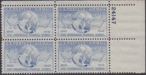 C43 Globe And Doves Plate Block MNH