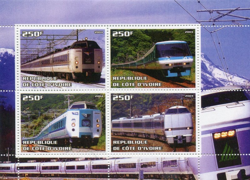 Ivory Coast 2004 TRAINS & LOCOMOTIVES Sheet Perforated Mint (NH)