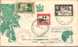 1951 Fiji Suva Western Samoa Australia Airmail FFC Cover to Valparaiso Chile