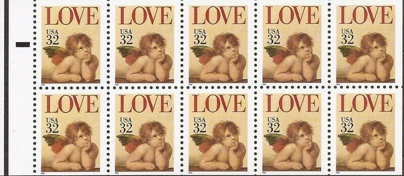 US Stamp - 1995 32c Raphael’s Love Cherub - 10 Stamp Booklet Pane - Scott #2959a