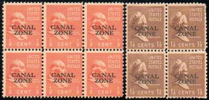 US# Canal Zone #118 & 119 F-VF OG NH, Blocks of 4 & 6, fresh color set!