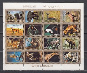 Ajman, Mi cat. 2701-2716 A. African Mammals, Small Format, Used sheet. ^