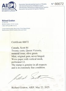 Canada #84 Extra Fine Never Hinged Gem **With Certificate**