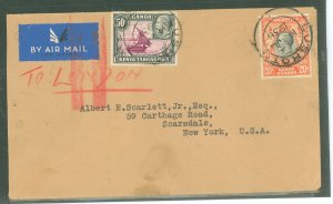 Kenya Uganda Tanganyika/Tanzania 50/52 1936 Lushoto to US Airmail to London and surfaceto US