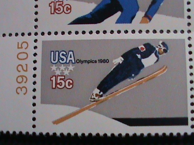 ​UNITED STATES-1980-SC#1798a WINTER OLYMPIC GAMES -MNH IMPRINT PLATE BLOCK VF