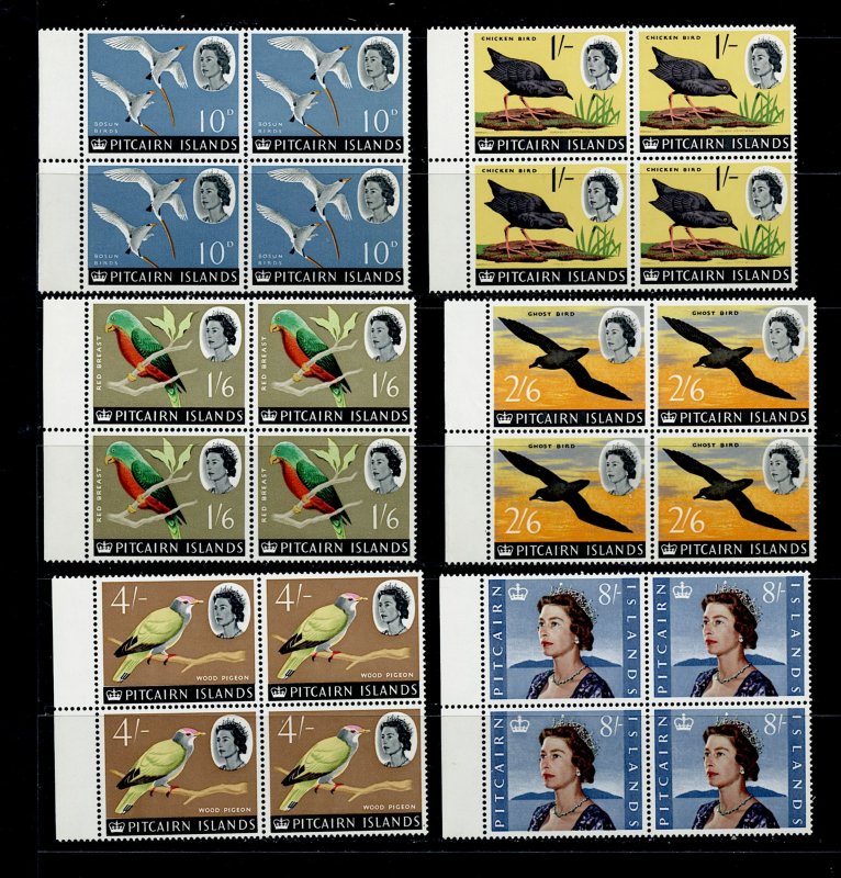 PITCAIRN ISLANDS 1964 issue Sc# 39-51 QE11 CPL.SET MNH,OG BLOCKS of 4 ea.