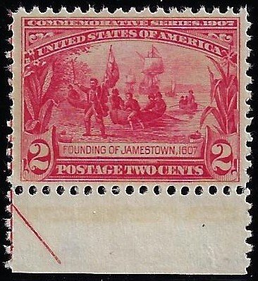 Scott #329 - $375.00 – XF-OG-NH – Part arrow margin single. Large margins