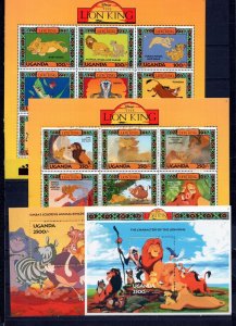 UGANDA 1994 WALT DISNEY LION KING 2 SHEETS OF 9 STAMPS & 2 S/S MNH