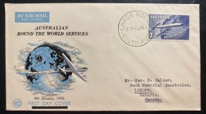 1958 Lagos North Australia First Day Cover FDC To Canada Round The World Servie