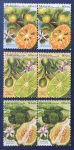 Malaysia 2019 Malaysian Citrus Set of 3V pairs MNH