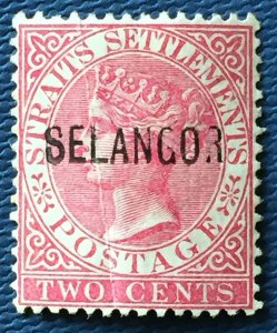 MALAYA 1884 WIDE L in SELANGOR opt Straits Settlements QV 2c MNG SG#27 CV£1000