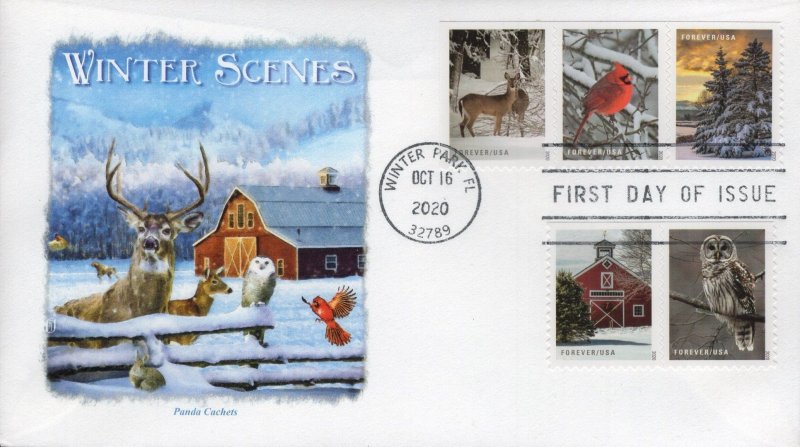 Set of 2 Panda Cachets Printed Combo FDCs for the 2020 Winter Scenes Stamps