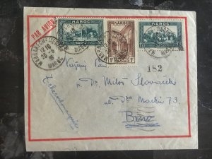 1935 Marrakesh Morocco Airmail cover to Czechoslovakia Multi Franked