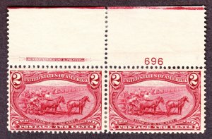 US 286 2c Trans-Mississippi Plate #696 Inscription Pair VF OG H SCV $60