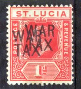 St. Lucia 1916 KGV  Variety Double Overprint WAR TAX Mi. 63 a DD MH