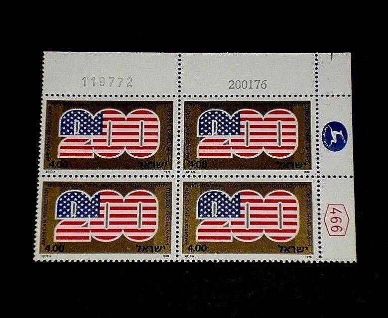  ISRAEL, 1976, #598, AMERICAN REVOLUTION, PLATE BLOCK OF 4, MNH, NICE! LOOK!!