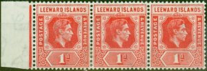 Leeward Islands 1938 1d Scarlet SG98 Die A Fine LMM Strip of 3