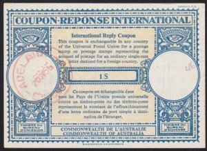 AUSTRALIA 1956 1/- International Reply Coupon - Adelaide cds...............B1943