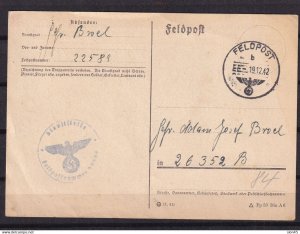 Germany 1942 Feldpost Card FPN 22589 to 26352  WWII Postal History  Used 5484