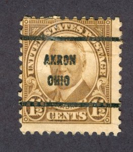 US Scott 684 Used Hinged Precancel Akron, Ohio