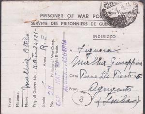 ALGERIA 1946 British POW card from Italian Prisoner to Italy...............53666