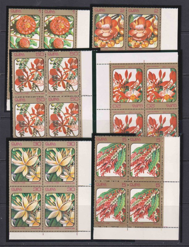 CUBA BLOCKS IN MOUNTS FLOWERS OG NH VF BEAUTIFUL GUM x6