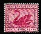WESTERN AUSTRALIA SCOTT#62 1890 1p RED SWAN - PERF 14 CROWN CA WMK - USED