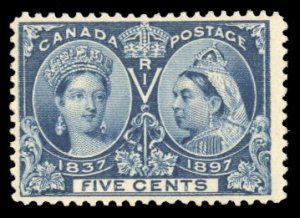 Canada #54 Cat$200, 1897 5c deep blue, never hinged