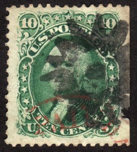 1861, US 10c, Fancy + red cancel Jumbo, Used, fault right, Sc 68
