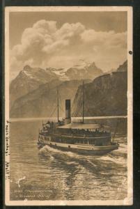 Switzerland 1934 Lake Lucerne Rotstock Steamer Used View Post Card to India #...